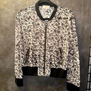 Chelsea28 Floral Lace Sheer Zip up Bomber Jacket size L